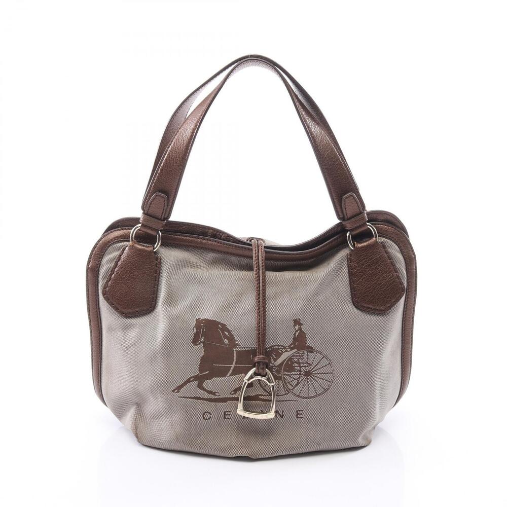 Celine Carriage Tote Bag Canvas Leather Beige Cream Brown